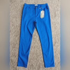 NEW APRIL CORNELL POLKA DOTTIE PANT ANKLE COTTON BLEND BLUE WHITE 30 X 28